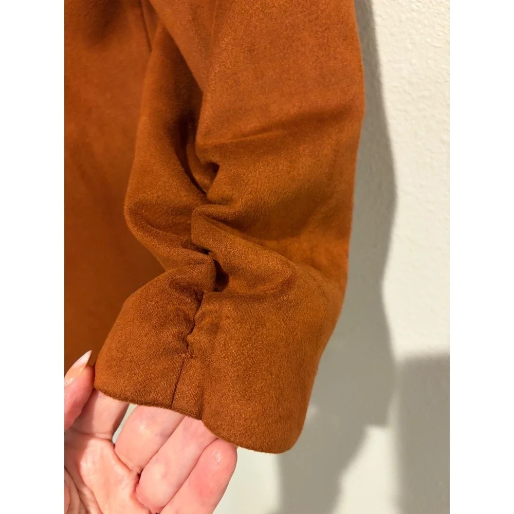 Bar 111 Rust Faux Suede Drape Open Jacket~Sz XL~ Autumn Shirred Sleeves Capsule